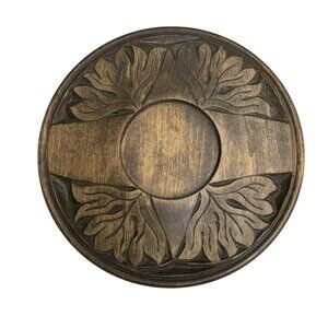 Handcrafted Wooden Decorative Candleholder/Plaque  Leaf Design 10.5" Diameter Si